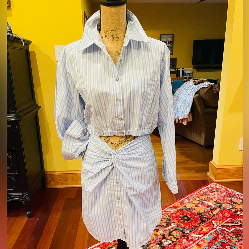 NWT Anthropologie  2 piece set with button down crop and skirt